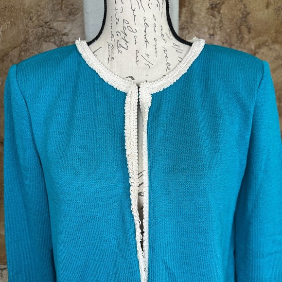 St. John Santana‎ Knit Jacket Women's 8 Wool Rayon Blend Blazer Turquoise - Picture 2 of 11